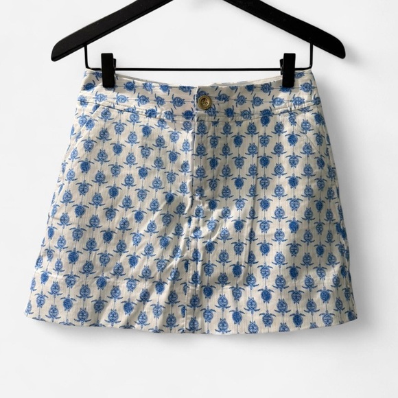 Lily Pulitzer Blue and White A-Line Mini Skirt for Casual Wear / Turtle Print